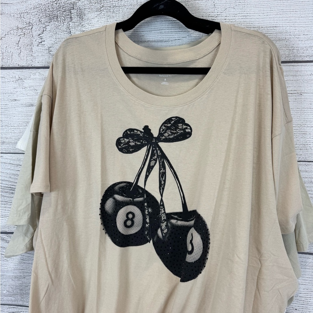 torrid Beige Short Sleeve Tee with Black Pool Ball Cherry Graphic